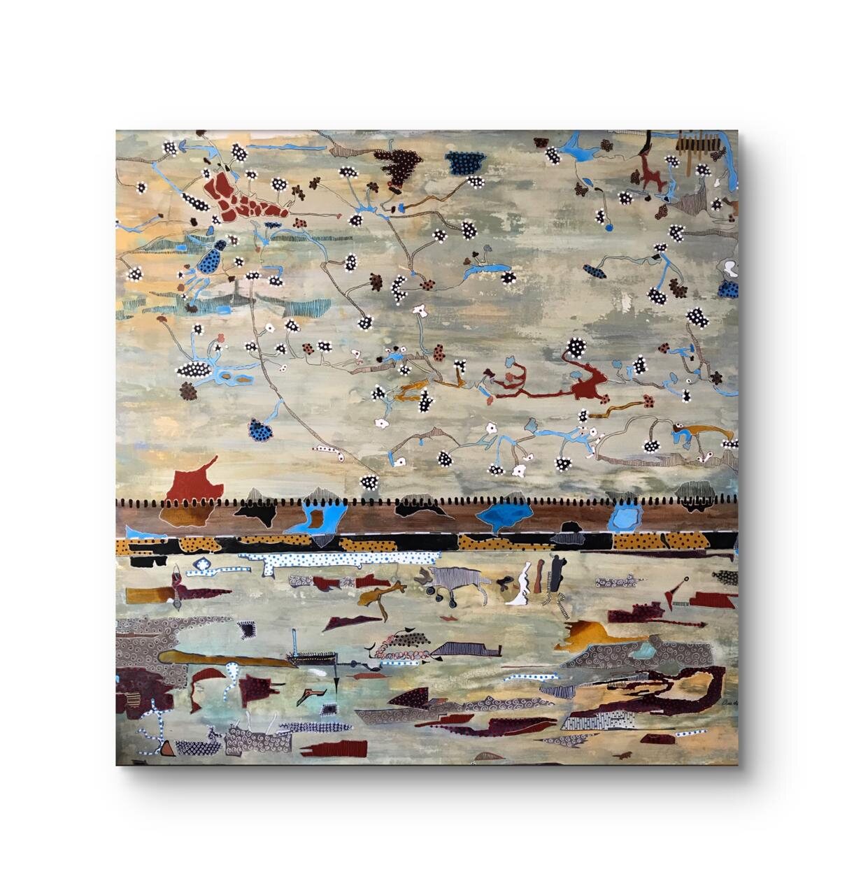 Cuadro abstracto «Travesía» en acrílico y técnica mixta de Beatriz de la Noi — disponible en Puchuncaví, Región de Valparaíso